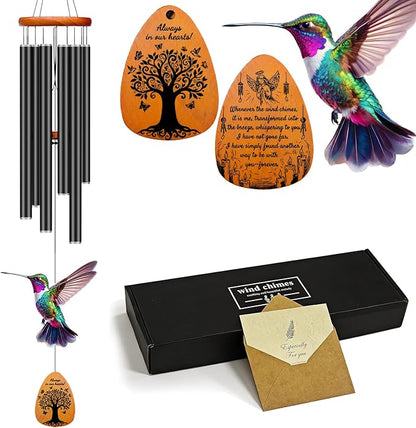 Sympathy Gifts for Loss of Loved One, 37" Memorial Wind Chimes with Hummingbird, Bereavement Gift for Mom Dad, Outdoor Remembrance Decor with Engraved Pendant