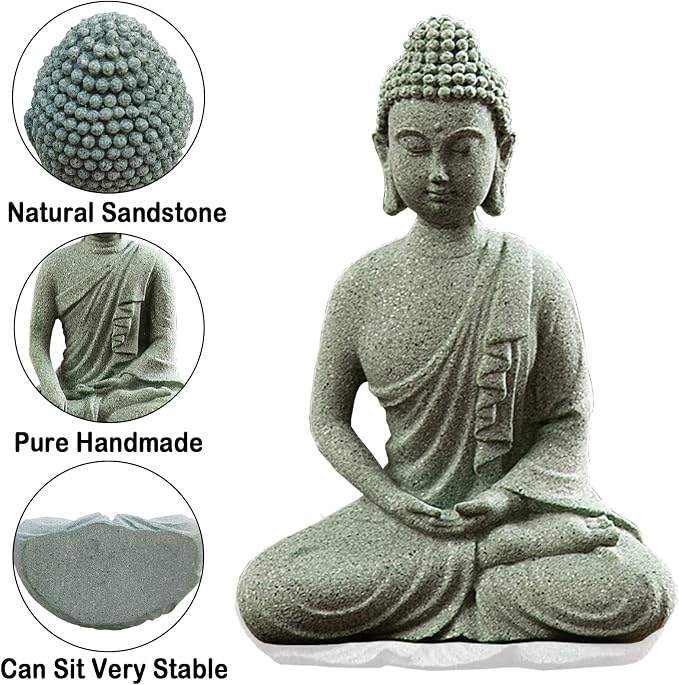 livelyfish Fish Tank Buddha Statue Japanese Aquarium Decorations Meditation Sandstone Buddha Statue Ornaments Betta Pet Fish Tank Asian Decorations,C