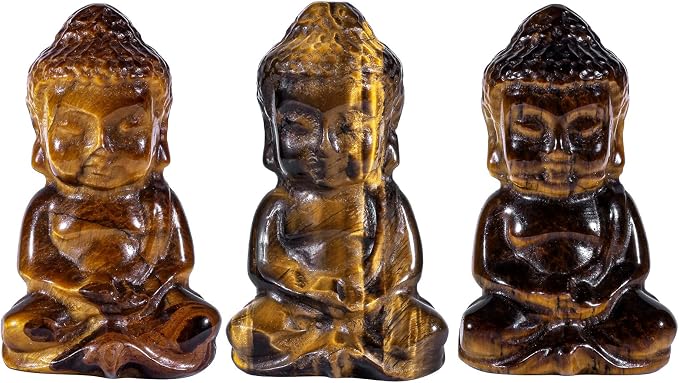 Rockcloud Handcarved Tiger's Eye Stone Pocket Stone Baby Buddha Statue | for Home Decoration Zen Garden Spiritual Feng Shui Figurine