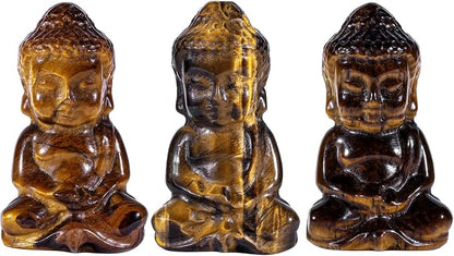 Rockcloud Handcarved Tiger's Eye Stone Pocket Stone Baby Buddha Statue | for Home Decoration Zen Garden Spiritual Feng Shui Figurine