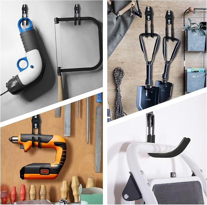 GeeWatom Garage Storage Utility Hooks，Garage Garden Tool Organizer，Steel Wall Mount Hooks, Large Garden U Hooks （2 Pack） (Type-2-Black)