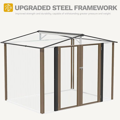 DWVO 8'x6' Large Metal Outdoor Storage Shed, Heavy Duty Tool Storage Sheds for Backyard Patio Lawn - Ideal for Bicycles, Garden Tools, and Lawn Equipment, Easy-to-Assemble, Brown