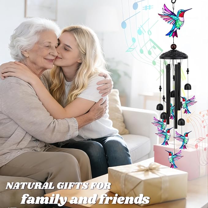 Hummingbird Wind Chimes for Outside, Metal Wind Chimes Outdoor for Patio Porch Yard Garden, Hummingbird Gifts for Women, Mothers Day Birthday Memorial Gifts for Mom Grandma Wife, Outdoor Decor