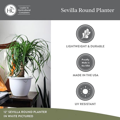 The HC Companies Sevilla Flower Planters - Durable Outdoor & Indoor Planter - Round Lightweight Self Watering Plant Pots for Herbs & More (14" Warm Gray, Pack of 1)