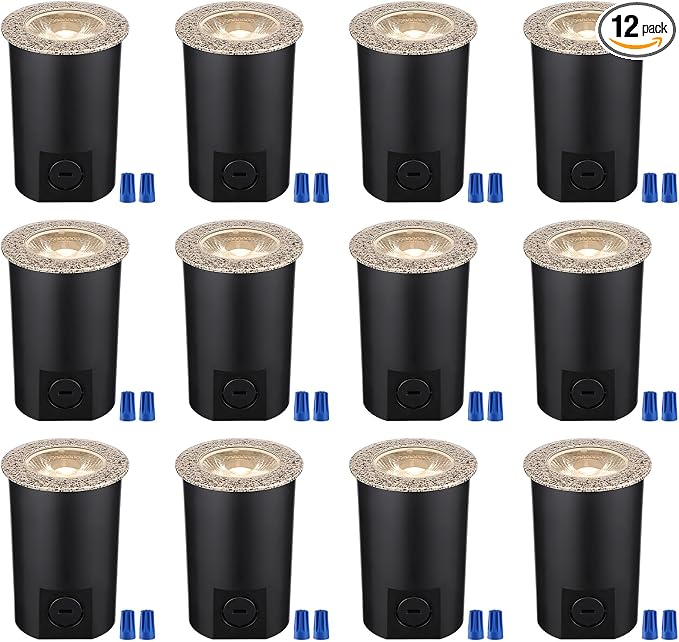LEONLITE 12-Pack 3W 3000K Well Lights Landscape LED In Ground, 12-24V AC/DC Low Voltage, CRI90 IP67 Inground Well Lights Outdoor, Rock Color Aluminum Housing, Embedded Parts Included