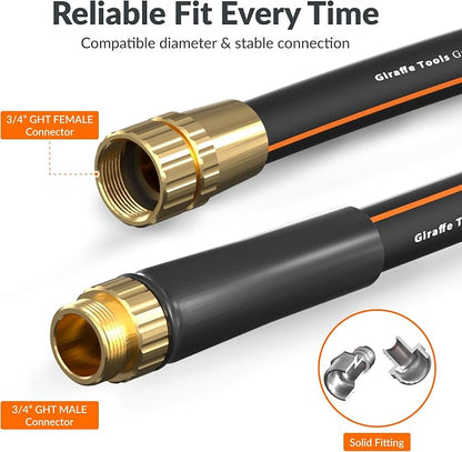 Giraffe Tools Garden Hose 5/8", Water Hose Heavy Duty, Flexible, Lightweight Hybrid Hose with Bend Protection, 2.5ft Male to Female Fittings, Burst 600 PSI, Short Leader Hose