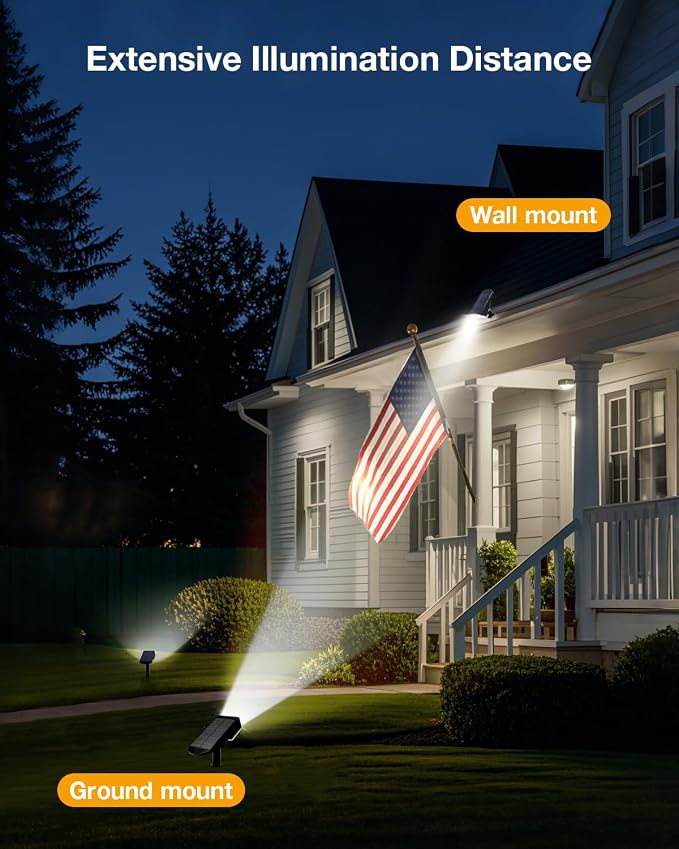 Solar Power Spotlight Outdoor Waterproof Landscape LED Accent Lighting for Yard, Tree, Plants, Walls, Path, Garden, Statues, Adjustable Brightness,Dusk to Dawn Long Lasting (Cool White, 1 Pack)