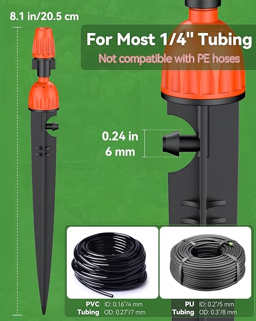 Pawfly 30 Pcs Drip Irrigation Emitters for 1/4" Tubing, 2-in-1 Irrigation Drippers with Misting Nozzles & 8-Stream Sprinklers, Drip Irrigation Parts with Stake & Adjustable 360 Degree Water Flow
