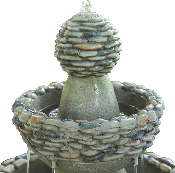 Teamson Home 36.5 in. Outdoor 3-Tier Zen-Style Pedestal Water Fountain in. with Stone Trim with Pump and 2.64 Gallon Capacity, Stone Gray | 3-Tier Garden Fountain, Stone Look, With Pump, Pedestal Waterfall Feature