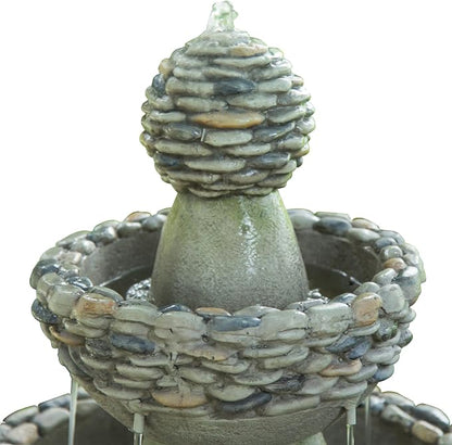 Teamson Home 36.5 in. Outdoor 3-Tier Zen-Style Pedestal Water Fountain in. with Stone Trim with Pump and 2.64 Gallon Capacity, Stone Gray | 3-Tier Garden Fountain, Stone Look, With Pump, Pedestal Waterfall Feature