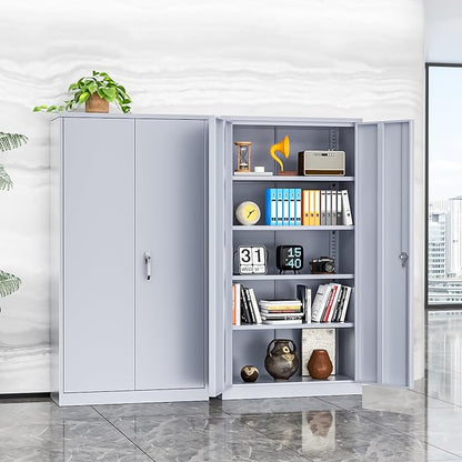 INTERGREAT Metal Storage Cabinet with Doors, 72" Locking Steel Storage Cabinet with Shelves, Tall Metal Cabinet Lockable Steel Cabinets for Home Office, Garage,(Cement)
