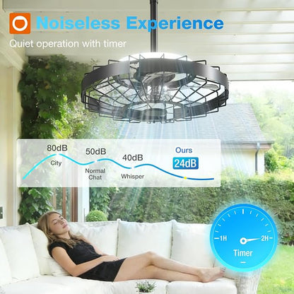 addlon 20 Inch Outdoor Ceiling Fan with Light for Patio, IP65 Waterproof Plug in Caged Hanging Fan, Remote Control, 3000-6000K Dimmable, 6 Speeds Reversible Outdoor Fan for Gazebo, Pergola, Porch