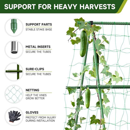 HIRALIY A Frame Cucumber Trellis for Climbing Plants Outdoor, 57" x 31" Heavy Duty Metal Garden Trellis, Rustproof Plant Support for Tomato, Grape, Bean, Raised Bed and Vegetable Gardens, Green