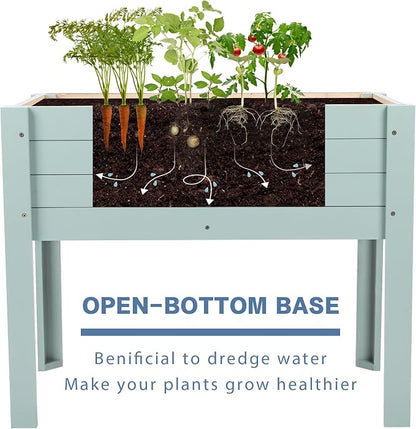 Raised Garden Bed with DIY Chalkboard, 30 x 24 x 18 Inch Wooden Elevated Raised Garden Bed, Outdoor Planter Box with Legs for Vegetables Grass Lawn Yard, Green