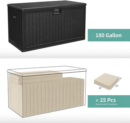 YITAHOME 180 Gallon Large Deck Box with Side Handles | Double-Wall, Black