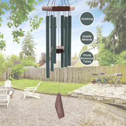 Small Green Wind Chimes for Outside, Tuned Soothing Melody, Sympathy Chimes for Mom/Housewarming, Outdoor Decoration