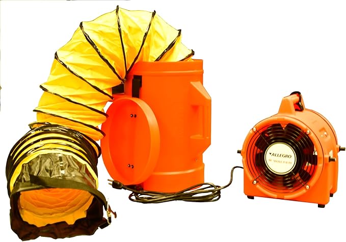 Allegro Industries-9533-25 32" X 13 12" X 14 12" 831 cfm 13 hp 115 VAC 3 A Motor Polyethylene Com-Pax-Ial Blower with Canister and 8" X 25' Duct,Orange