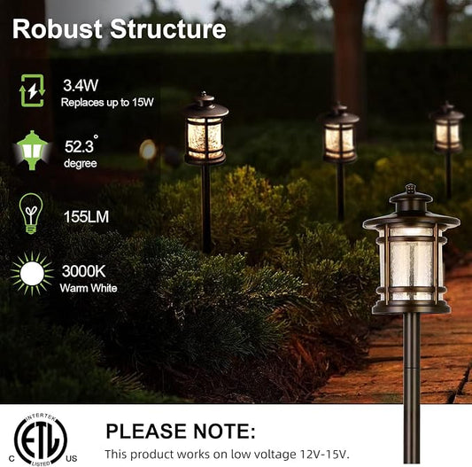 hykolity Low Voltage LED Landscape Lighting, 12V Outdoor Pathway Lights | Die-Cast Aluminum, Waterproof Path Lights with Crackled Glass, 3.4W 155LM, Wired ORB Walkway Light for Yard Garden, 2 Pack