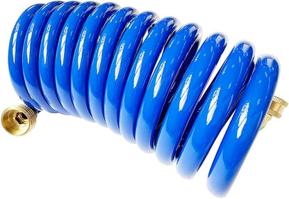 SANFU PU Recoil Garden Water Hose 3/8"ID(9.5 x 12.7mm) x 10ft Premium with 3/4"Inch Brass Fittings Retractable, Compact, Outdoor Patio Hose Marine&Boat, Blue(10')