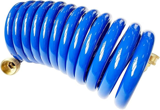 SANFU PU Recoil Garden Water Hose 3/8"ID(9.5 x 12.7mm) x 10ft Premium with 3/4"Inch Brass Fittings Retractable, Compact, Outdoor Patio Hose Marine&Boat, Blue(10')