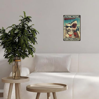 Cat Office Decor Metal Sign Shark Cat Decor Retro Tin Sign Shark Posters Funny Animal Wall Art for Office Man Cave Bar 12 * 8inch