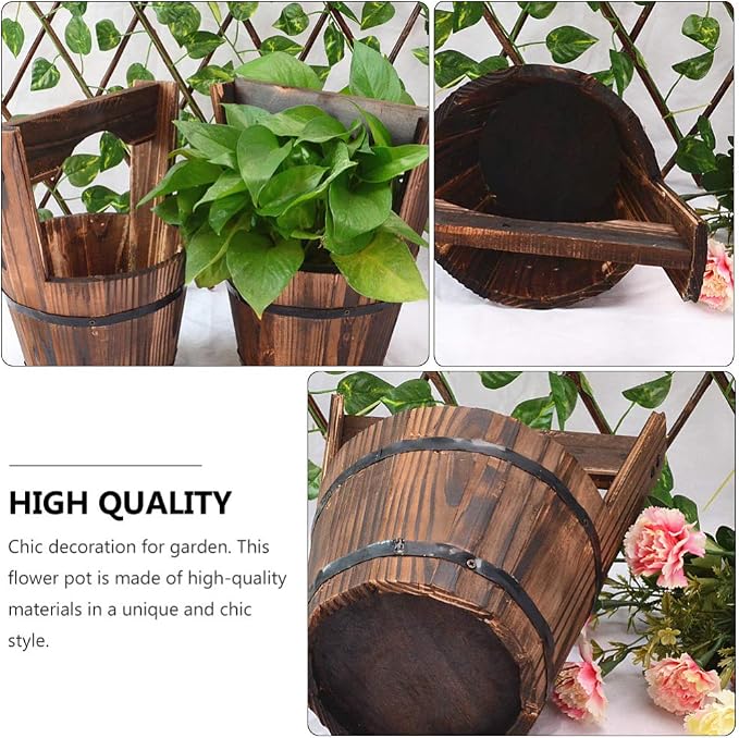 DOITOOL Hanging Planters Rustic Wooden Bucket Planter Hanging Pot Rustic Bucket Wooden Wishing Well Succulent Planter Pot for Patio Garden Backyard Fence Indoor Hanging Planters