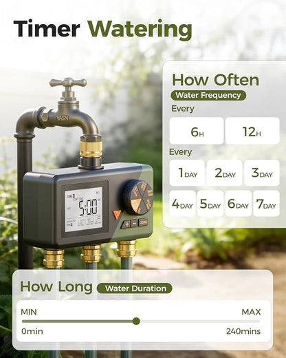 Diivoo Brass 3 Zone Sprinkler Timer, Programmable Hose Timers for Watering | Large Display, Rain Delay & Manual Mode, for Outdoor Automatic Irrigation of Garden, Lawn, Yard