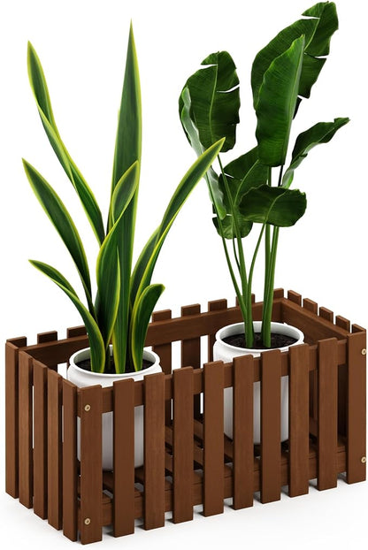 Furinno TIOMAN Planter Box, Hardwood Slat Style Flower Box, Rectangular Garden Box, in Teak Oil, Indoor, Outdoor, Patio, Garden, Balcony, Light Wood