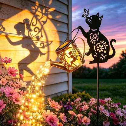 Solar Watering Can Light Outdoor Garden Decor Gifts for Cat Lover Mom Women | Cat Garden Decor, Rust-Resistant Metal, IP65 Waterproof, 8-12H Auto On/Off, Patio Pathway Yard