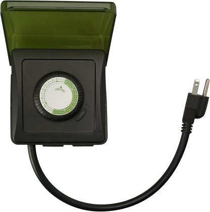 Southwire Woods Outdoor 24-Hour Heavy Duty Mechanical Plug-In Timer - Energy-Saving Control - Dual Grounded Outlets - Programmable Outdoor Timer - Weatherproof Design - Black