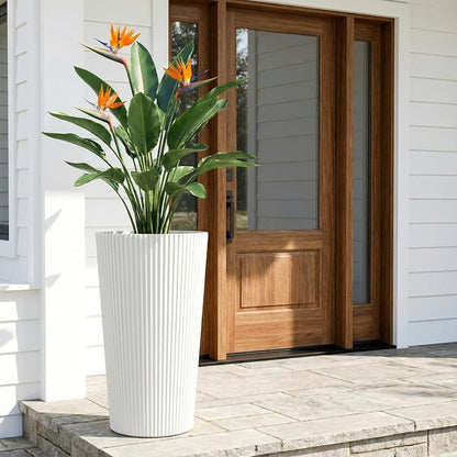 24" H Tall Planters for Outdoor Plants, 2 Pack Large Outdoor Planters for Front Porch Decor with Drainage Hole, Plastic Striped Flower Pots Fits Indoor Plants Patio Garden, Black