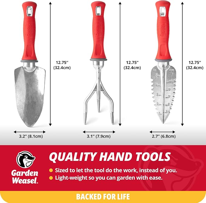 Garden Weasel 3-Piece Hand Tool Combo Set | Trowel, Transplanter and Cultivator | Heavy Duty Lawn and Garden Set, Digging, Planting, and Weeding | 91370