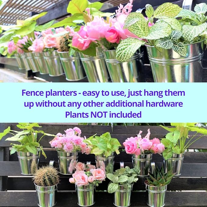 LaLaGreen Rail Planter (4 in, 10 Pack) Silver Metal Railing Flower Pots | Rail planters for balcony, apartment, patio, porch, deck, window box, herb, succulent, flower boxes, outdoor plants