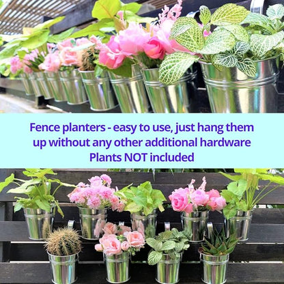 LaLaGreen Rail Planter (4 in, 10 Pack) Silver Metal Railing Flower Pots | Rail planters for balcony, apartment, patio, porch, deck, window box, herb, succulent, flower boxes, outdoor plants