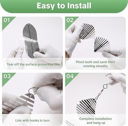 OFFO 304 Stainless Steel Bird Reflectors, Double-Sided Reflective 3D Fishbone Bird Scare Devices, Outdoor Garden Decor for Patio Yard Porch Pool Window, 9 PCS