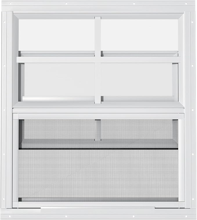 2 Pack Shed Windows - 24" W x 27" H Flush Mount, White Household Windows for Small Playhouses, Barns, Chicken Coops