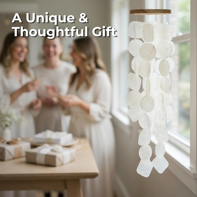 Solange & Frances Natural Capiz Shells Wind Chimes for Outside. Wind Chimes Indoor and Outdoor Decor. Unique Gift for Mom, Birthday Gifts for Women