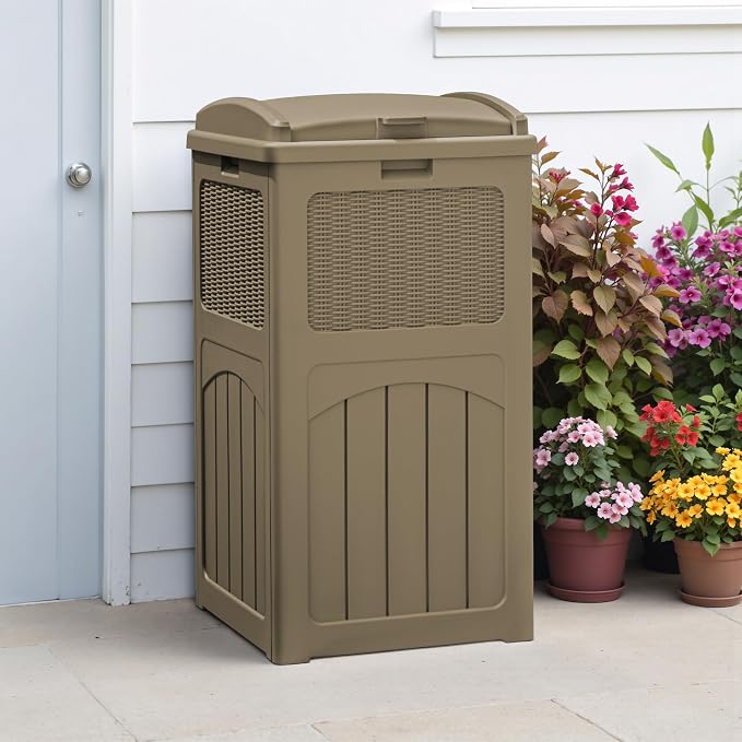 Greesum 2 Pack 33 Package Delivery Box for Outside, Patio Waterproof Resin Garbage Bin with Lid for Hideaway, Deck, Patio, Light Coffee