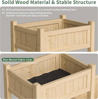 Extra Large Wooden Raised Garden Bed with Legs & Storage Shelf 3 Tier Outdoor Elevated Planter Box for Patios/Herbs/Flowers/Vegetables, Easy Assembly, Natural