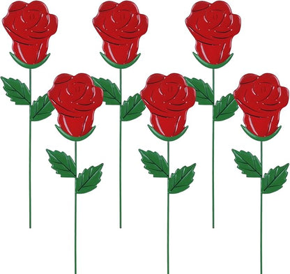 YEAHOME Valentines Day Decorations Outdoor, Set of 6 Rose Metal Flowers Decorative Garden Stakes for Valentines Day Decor, Lovely Yard Stakes for Home Lawn Pot Flowerbed Wedding Anniversary