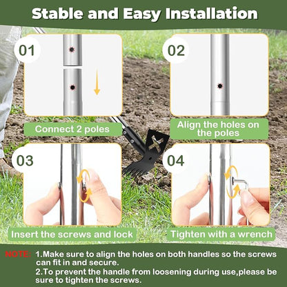 Weed Puller Tool with Long Handle, 60" Manual Weeding Tools Gardening, 2 in 1 Hand Weed Rake and Hoe Garden Weeder Tool, Uprooting Pulling Weed Remover Tool for Yard, Patio, Lawn and Garden (Yellow)