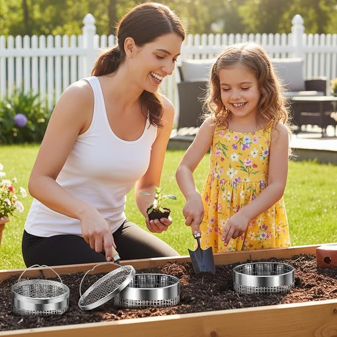 2 Pack Worm Composter Worm Bin, Stainless Steel Inground Compost Bin with Handle, Metal Worm Composting System for Kitchen Food Waste Recycling, Outdoor Garden Vermicomposting Bin w/Lid, Easy Install