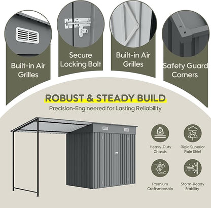 KEIKI 12x4 FT Metal Garden Shed with Pergola, 6x4 FT Outdoor Storage Shed & Backyard Gazebo Combo, 2-in-1 Patio Tool Shed with Open Side, Heavy-Duty Steel Frame, All-Weather, Easy Assembly, Gray