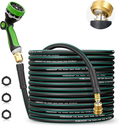 HOMEIDEAS 75 ft Rubber Garden Hose with Nozzle - Newly Leak-proof & Kink-free Design | Freely Rotational Spherical Ball Joint, Anticorrosive 3/4" Brass Fittings - Perfect for Outdoor Watering