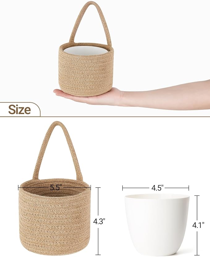 Dahey Small Hanging Baskets with Plastic Wall Planters Woven Wall Baskets for Indoor Plants Flowers, Boho Farmhouse Rustic Storage Organizer for Bedroom Living Dining Room Decor(No Plant Included)