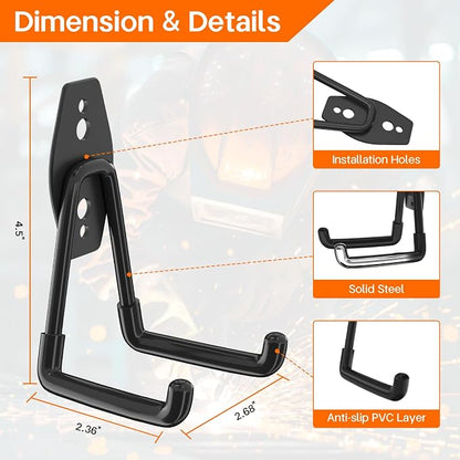 ENUODA Garage Hooks Heavy Duty Garage Storage Hooks Wall Mount Hanger Utility Hook for Hanging Garden Tools, Power Tools, Bike, Shovel, Broom, Ladder, Bulk Items, 2 Pack