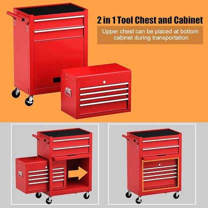Goplus Tool Chest, 6 Drawers Rolling Tool Cabinet with Detachable Top Toolbox, Universal Lockable Wheels, Protective Liner, Auto Lock, Metal Tool Storage Cart, Tool Box for Garage Workshop