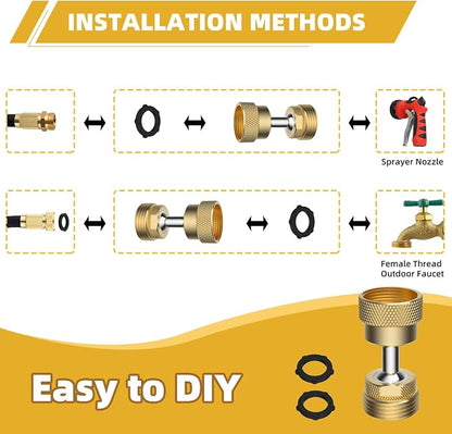 All-Metal Garden Hose Adapter, Swivel 3/4" GHT Hose Protector, Male Female | Swivel Brass, Flexible Pipe Kink Protector, Dual Rotation at Both Ends, Outdoor Faucet Connector