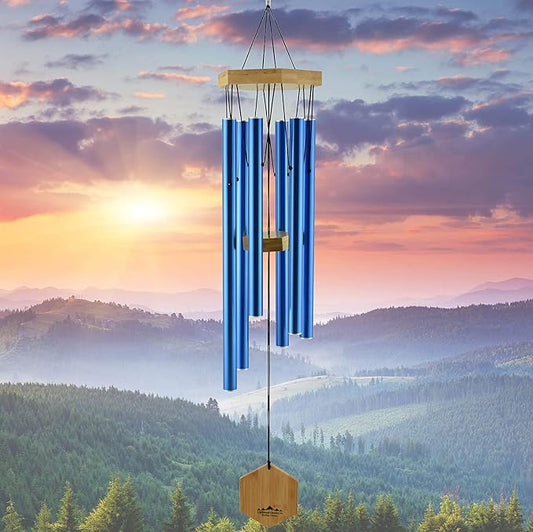 Royal Blue Wind Chimes for Outside, 29 Inch Hand Tuned G Major Pentatonic Wind Chime, Memorial Sympathy Gift for Loss of Loved One, Deep Tone Aluminum Bamboo Garden Patio Porch Decor