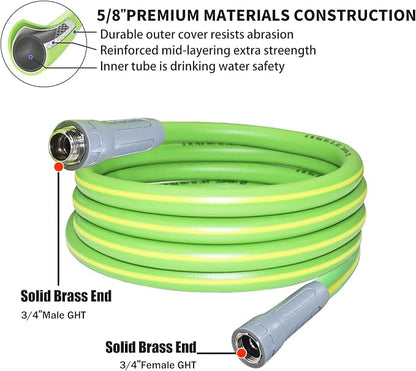 HQMPC Garden Hose 5/8"IDx30' Hose Durable PVC Non Kinking Heavy Water Hose with Brass Hose Fittings Hybrid Lightweight Hose (30 FEET) Light Green